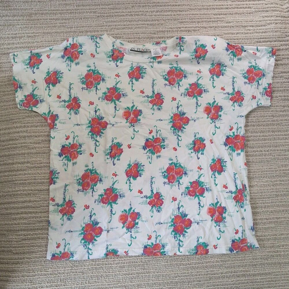 In Place Shirt Women Large Top Floral Short Sleeve Classic Ruffle Eyelet Adult